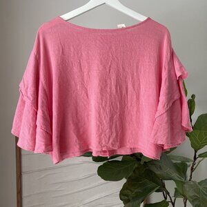 Women's LILKA Anthropologie Pink Cropped Batwing Flutter Sleeve Top Size Small S